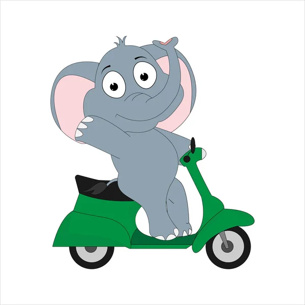 귀여운 코끼리타기 오토바이 일러스트 — 스톡 벡터