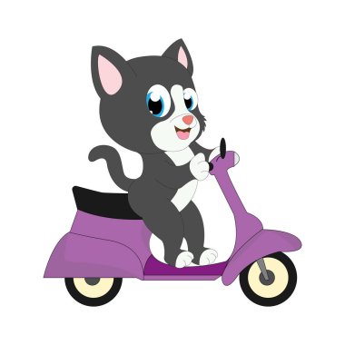Şirin kedi motosikleti, basit vektör çizimi
