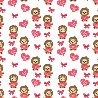 cute lion animal cartoon pattern, copy space