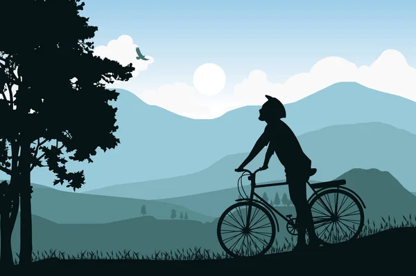 Homme Avec Silhouette Vélo — Image vectorielle