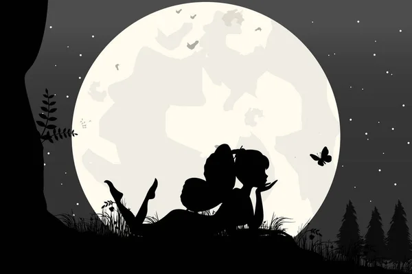 Silhouette Fata Luna Disegno Semplice Illustrazione Vettoriale — Vettoriale Stock