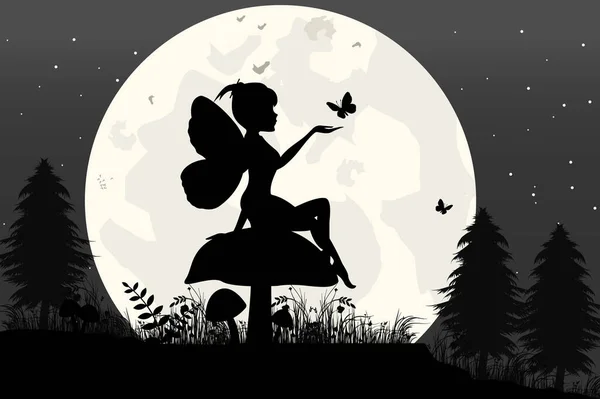 Fairy Moon Silhouette Simple Vector Illustration Design — Stock Vector