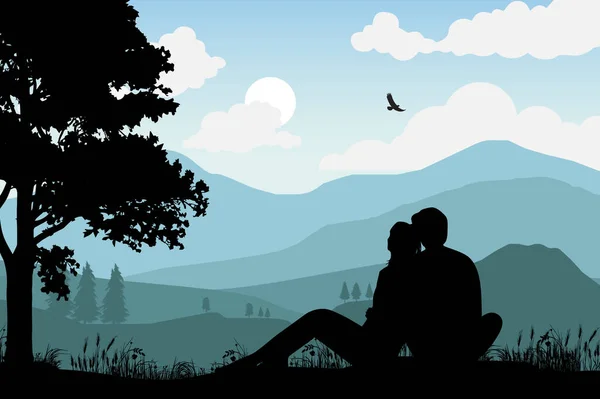 Silhouette Couple Amoureux Illustration Vectorielle Simple — Image vectorielle