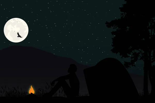 Silueta Camping Naturaleza Ilustración Vector Simple — Vector de stock