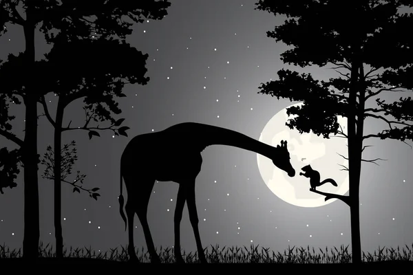 Giraffe Und Eichhörnchen Silhouette Einfache Vektorillustration — Stockvektor