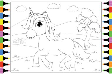 Çocuklar için şirin tek boynuzlu at hayvan çizgi filmi