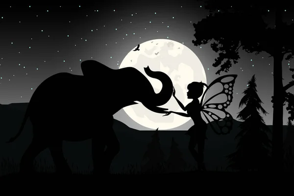 Silueta Hada Elefante — Vector de stock