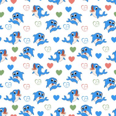 sevimli yunus çizgi film süsü ile desen tasarımı