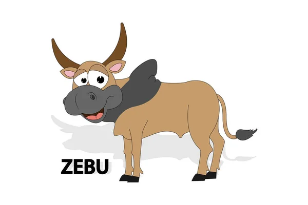 Niedlicher Zebu Animal Cartoon Einfache Vektorillustration — Stockvektor