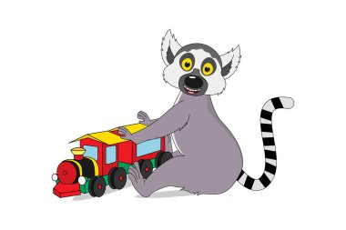Sevimli lemur hayvan çizgi filmi trencilik oynuyor.