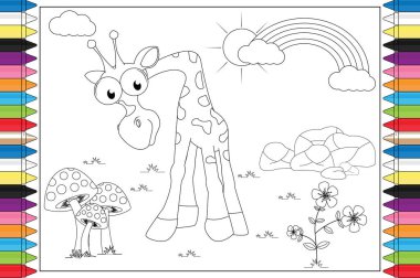 Çocuklar için zürafa hayvan çizgi filmi boyama