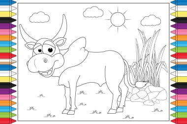 Çocuklar için zebu hayvan çizgi filmi boyama