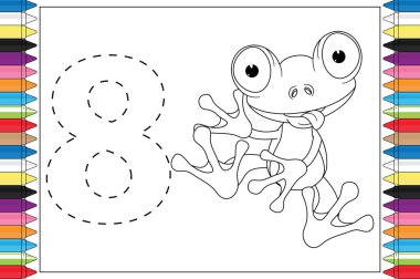 Çocuklar için sevimli kurbağa hayvan çizgi filmi olan boyama numarası