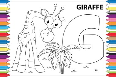 Çocuklar için alfabeyle boyanmış hayvan çizgi filmi