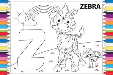 Çocuklar için alfabeyle boyanmış hayvan çizgi filmi