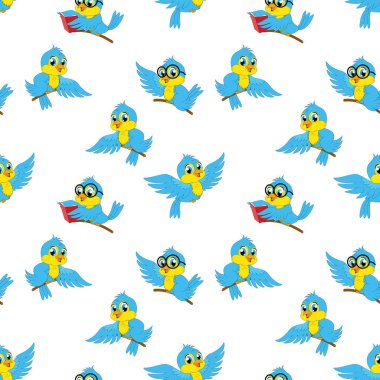 Sevimli mavi kuş hayvan çizgi film deseni