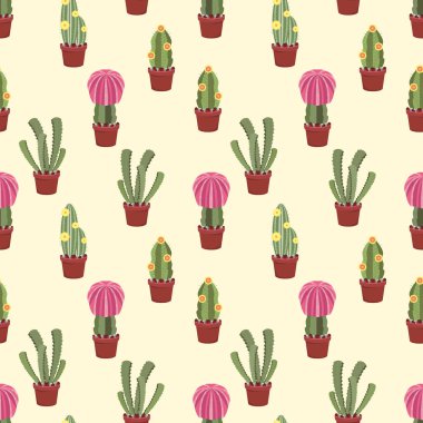 Saksı desenli şirin kaktüsler.