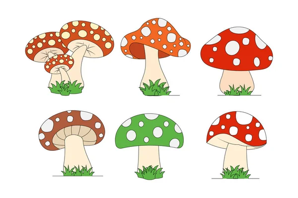 Cute Mushroom Collection Simple Vector Illustration — Stock Vector