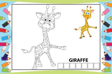 Çocuklar için sevimli zürafa hayvan çizgi filmi