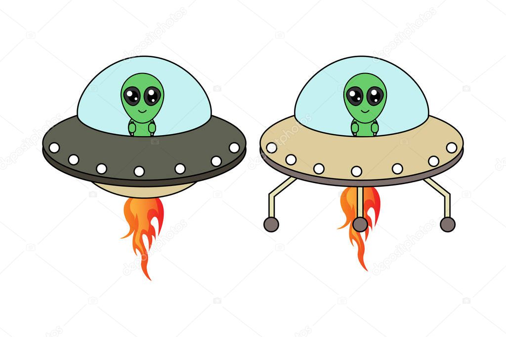 cute UFO and Alien Cartoon