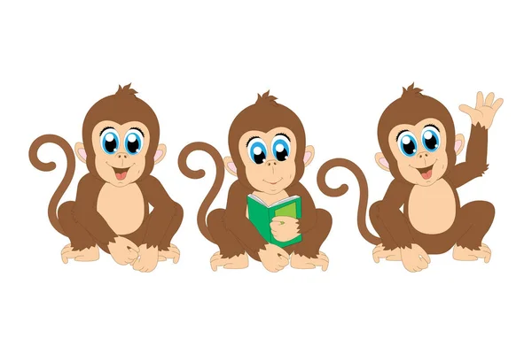 Bonito Animal Macaco Desenhos Animados Ilustração Vetorial Simples —  Vetores de Stock