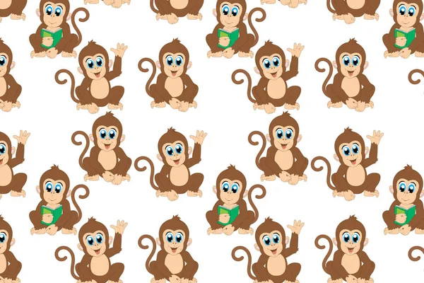 Cute Monkey Animal Cartoon Pattern — Stock Vector