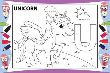 Çocuklar için şirin tek boynuzlu at hayvan çizgi filmi