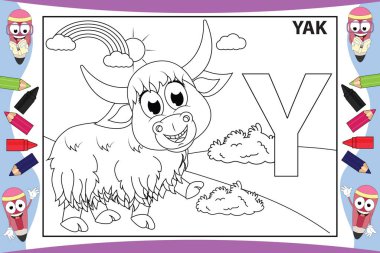 Çocuklar için sevimli öküz hayvan çizgi filmi boyama