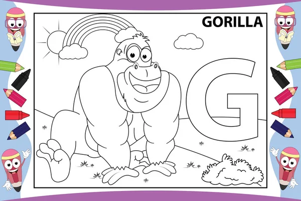 Coloriage Mignon Gorille Animal Dessin Animé Pour Les Enfants — Image vectorielle