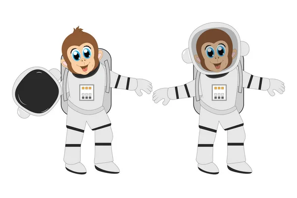 Roztomilý Opice Astronaut Kreslený Jednoduchý Vektor Ilustrace — Stockový vektor