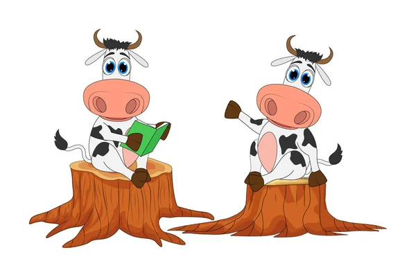 Χαριτωμένο Ζώο Αγελάδα Κινούμενα Σχέδια Απλή Διανυσματική Απεικόνιση — Διανυσματικό Αρχείο