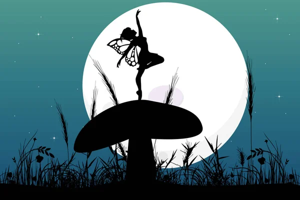 Милый Силуэт Феи Танцующий Луной — стоковый вектор