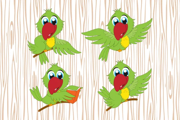 Bonito Papagaio Verde Animal Desenhos Animados —  Vetores de Stock