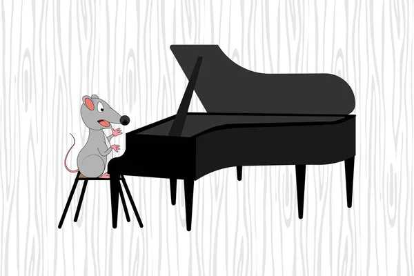 Leuke Muis Cartoon Spelen Piano — Stockvector