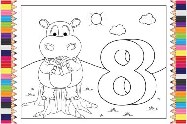 Sayısı ve hayvan çizgi filmi olan çocuklar için boyama sayfaları