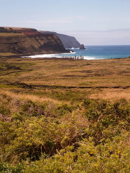 Row Of Moai By Sea Portrait — Stock Photo, Image