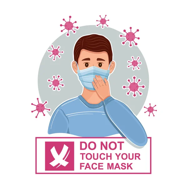 Touchez Pas Masque Facial Avec Signe Main Règle Sécurité Porter — Image vectorielle