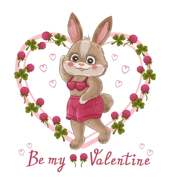 San Valentino Con Divertente Coniglietto Romantico Sii Mio San Valentino — Vettoriale Stock