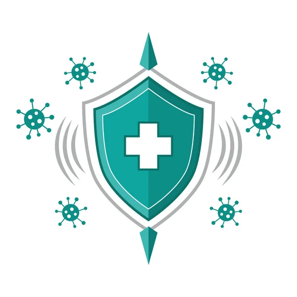 Bağışıklık sistemi simgesi. İnsan dokunulmazlığı. Tıbbi koruyucu kalkan. Bağışıklık sistemi, antiviral koronavirüs aşısı. Güçlü vücut direnci enfeksiyonu. Yayılmış virüsle mücadele Covid-19.İzole edilmiş düz vektör işareti