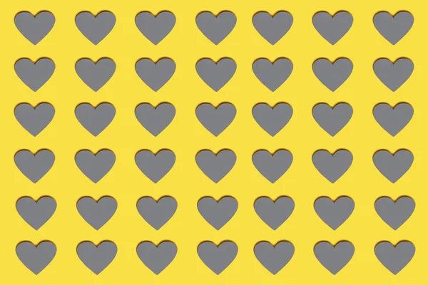 Layout Piatto Creativo Oggetti Forma Cuore Sfondo Giallo Brillante Concetto — Foto Stock