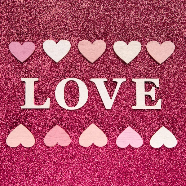 Flat Lay Love Concept Bright Pink Glitter Sparkle Backround — Stock Photo, Image