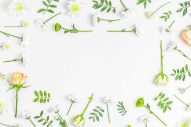 Pastel arka planda çiçeklerin yaratıcı yerleşimi