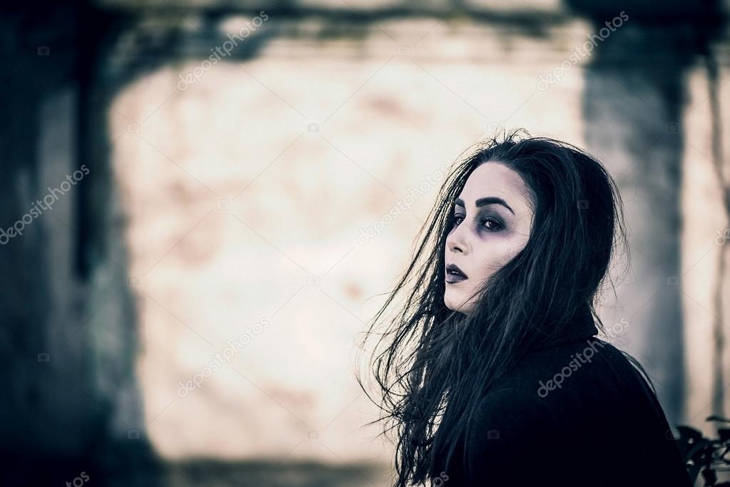 Long hair girl with scary makeup