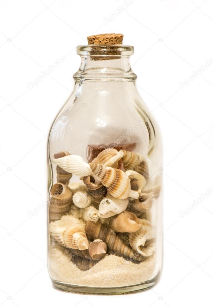 Isolated bottle with shells