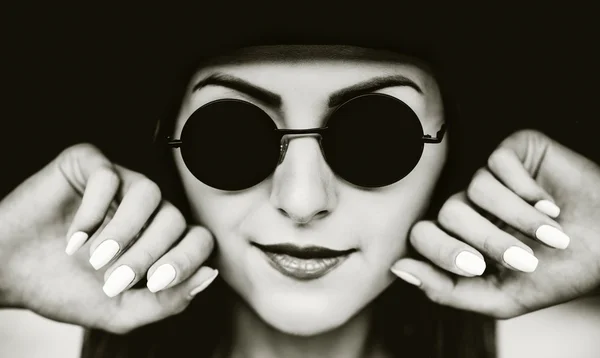 Portrait of young pretty  woman in black hat — Stock Photo, Image