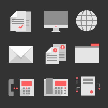 Karanlık bir arka plan üzerinde bilgi teknolojisi düz simgeler kümesi