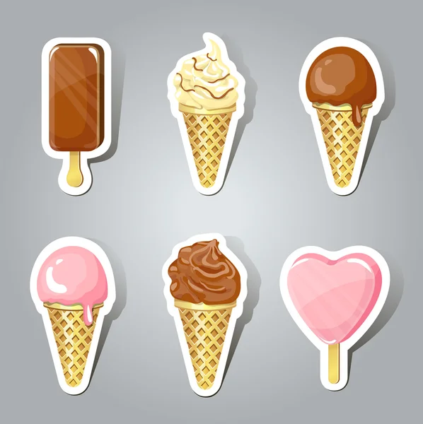 Set de helados dulces stikers — Archivo Imágenes Vectoriales