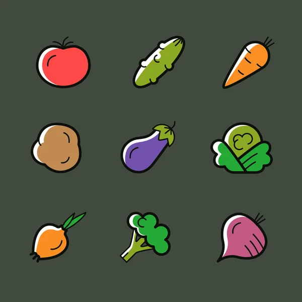 Set of vector line icons of vegetables — Stock Vector