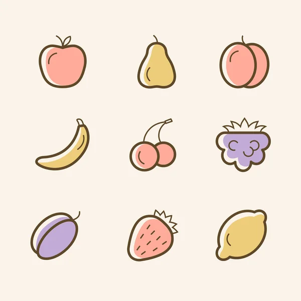 Reihe von Vektorzeilensymbolen von Früchten — Stockvektor