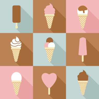 Sevimli düz dondurmalar kümesi. Vektör çizim